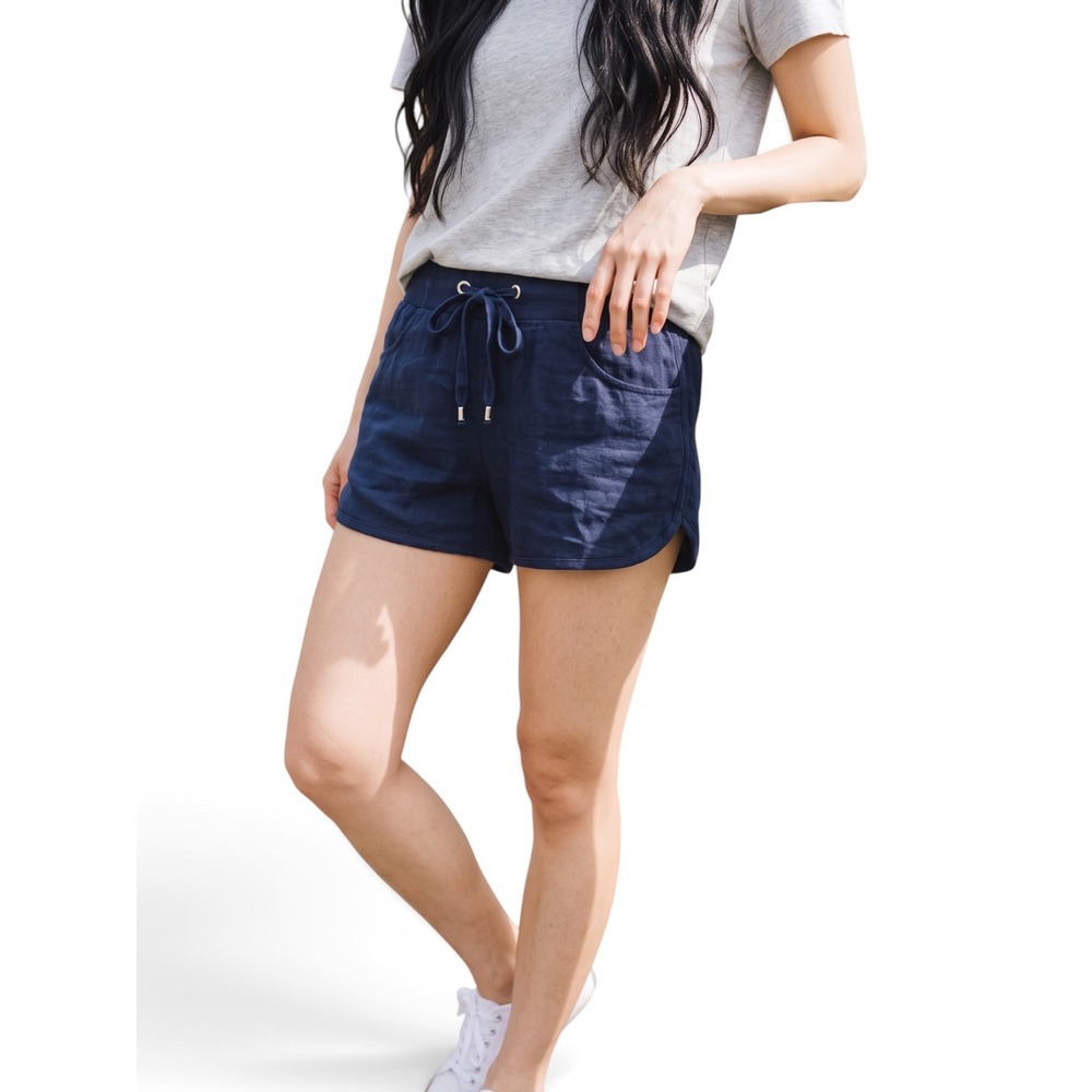 C'est Toi Womens Navy Blue Linen Blend Drawstring Dolphin Shorts NWT M